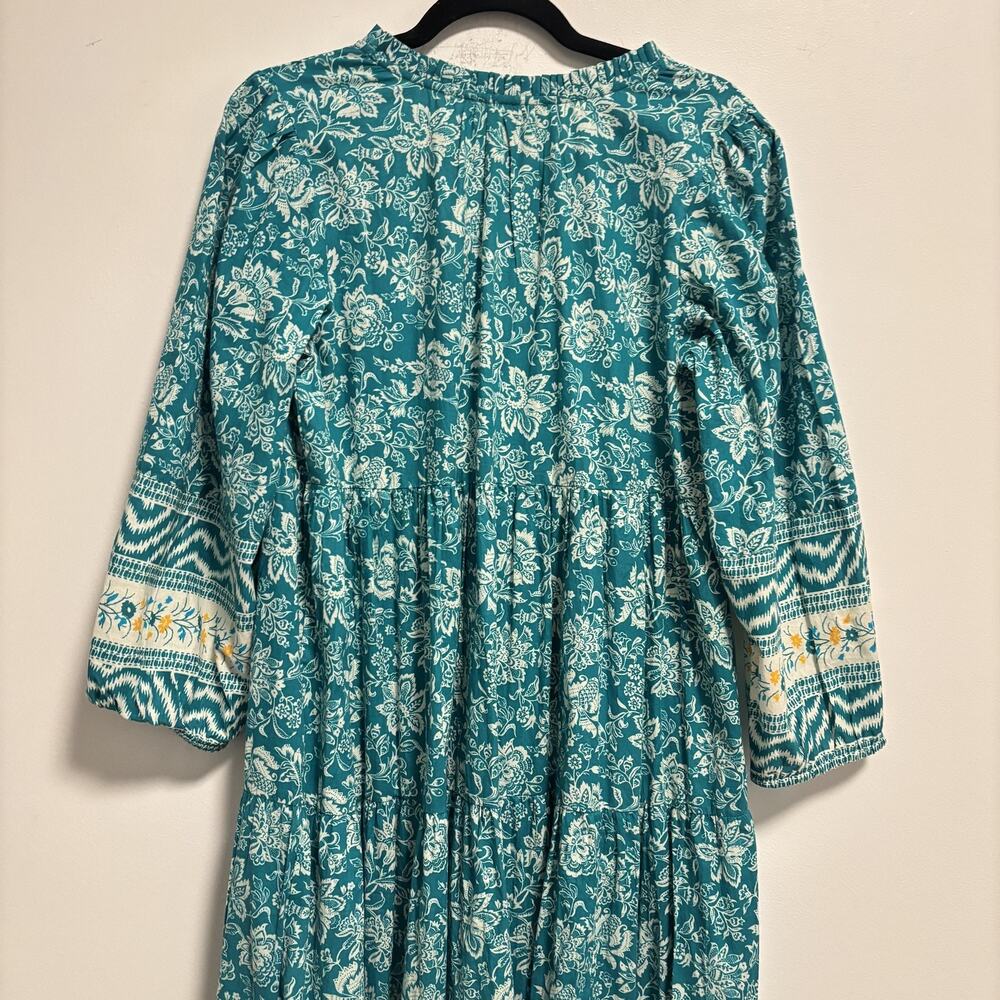 Tuckernuck Teal Floral Tiered Mini Dress with White and Yellow Accents - Picture 4 of 10